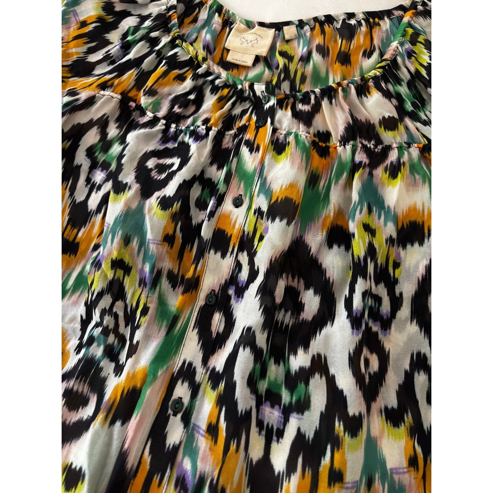 Vanessa Virginia Anthropologie Silk Ikat Print Blouse Top Multicolor Womens M - Picture 6 of 8